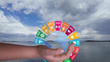 Sürdürülebilir Gelişme İklim Eylemi i Hareketi Grafik Animasyonu 17 Küresel Amaçlar Kavramı. Yüksek kalite 4k görüntü