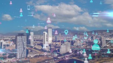 Akıllı şehir ve iletişim ağı konsepti. Dijital dönüşüm. Yüksek kalite 4k görüntü