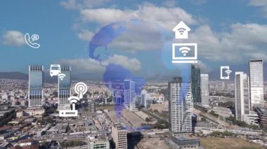 Akıllı şehir ve iletişim ağı konsepti. Dijital dönüşüm. Yüksek kalite 4k görüntü