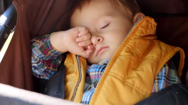 Primer Plano Del Niño Durmiendo Cochecito Del Parque Desarrollo Infantil — Vídeos de Stock