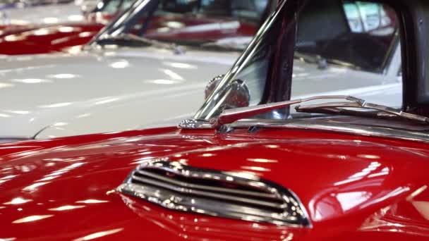 Macro Shot Back View Mirror Vintage Car Painted Red Black — Stock Video