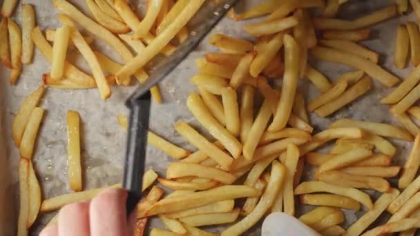 Closeup Frites Bakvorm Fast Food Gezonde Voeding Koken Oven — Stockvideo