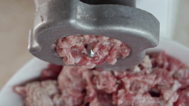 Macro Shot Hacer Carne Res Picada Casa Cocina Casa Electrodomésticos — Vídeo de stock