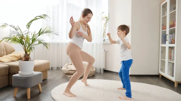 Cheerful Mother Year Old Son Dancing Home Together Family Having — Stock Photo, Image