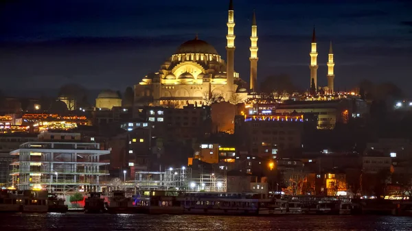 Istanbul Turecko Únor 2023 Noci Osvětlená Mešita Hagia Sofia Klidná — Stock fotografie