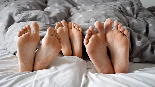 Šťastné Rodinné Nohy Pod Přikrývkou Ideální Pro Reprezentaci Rodinného Času — Stock fotografie