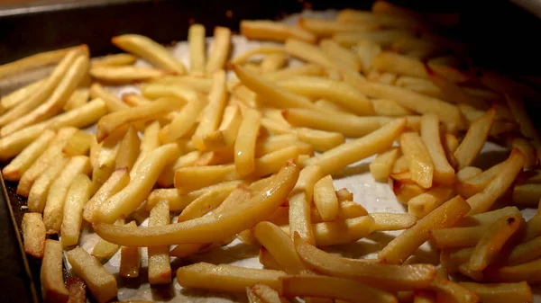 Closeup Pouring Oil Frying French Fries Oven Fast Food Healthy — Stock Photo, Image