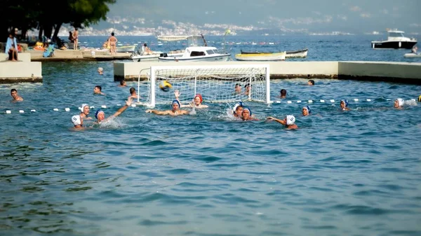 Male Water Polo Team Having Game Open Sea Water July — Stock Photo, Image