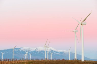 Rüzgar türbinleri yeşil elektrik üretimi için jeneratörler ve İspanya 'da Moncayo zirvesi.