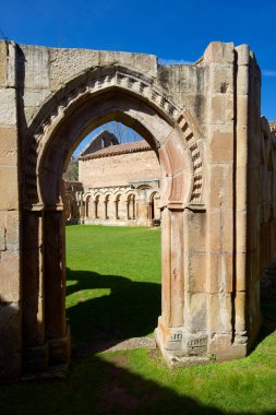 Exterior view of the columns of the cloister of San Juan de Duero Monastery in Soria, Castilla Leon in Spain. clipart