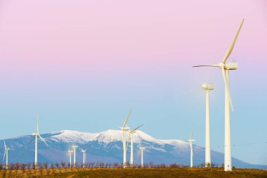 Rüzgar türbinleri yeşil elektrik üretimi için jeneratörler ve İspanya 'da Moncayo zirvesi.