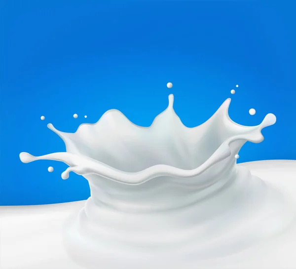 Milk Splash Abstract Realistischen Milchtropfen Mit Spritzern Isoliert Auf Blauem — Stockvektor