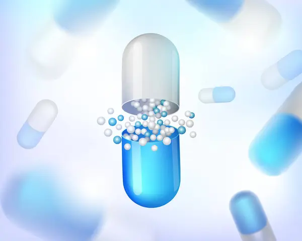 Capsules Info Graphic Painkillers Antibiotics Vitamins Amino Acids Minerals Bio — Stock Vector