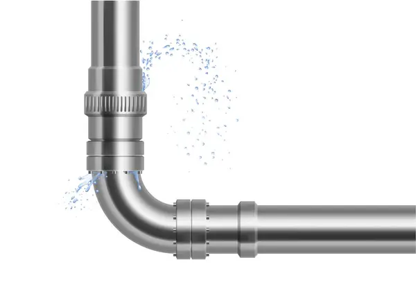 Instalatérské Potrubní Realistické Trubky Únik Vody Potrubí Rozbité Ocelové Potrubí — Stockový vektor