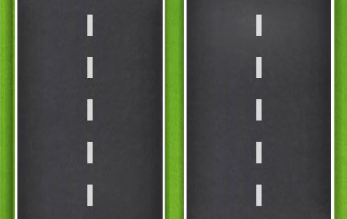 Boş asfalt yol dokusu, yol kenarındaki yeşil çimen, ayrık çizgileri olan boş siyah asfalt yol, Üst Manzara, Vector