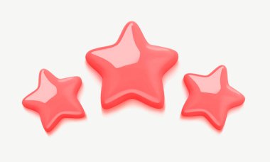 soyut kırmızı karikatür 3D yıldızlar, oyunda yaşamın sembolü, oyunun simgeleri, dolgun hacimli parlak yıldızlar, turuncu-sarı plastik, parlayan yıldızlar. resimleme