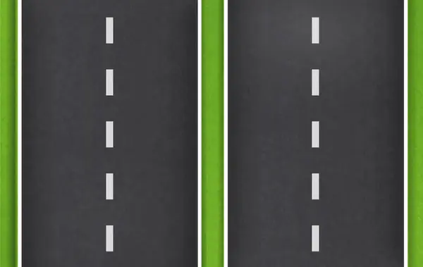 Boş asfalt yol dokusu, yol kenarındaki yeşil çimen, ayrık çizgileri olan boş siyah asfalt yol, Üst Manzara, Vector