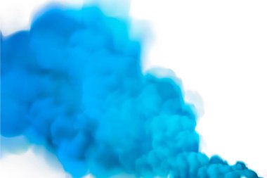 Beyaz arka planda gerçekçi mavi duman. İzole sis ya da duman, şeffaf özel efekt. Parlak büyü bulutu. Bir afiş, reklam veya web sitesi tasarımı için soyut illüstrasyon.