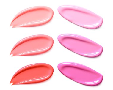 Kozmetik ürün ruj, dudak parlatıcısı. Yüz estetiği, makyaj. Krem desen, sıvı kozmetik leke. Gerçekçi Vektör İllüstrasyonu