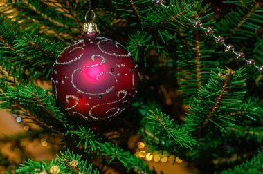 closeup of christmas tree with reed baubles Kumla Sweden december 22 2022