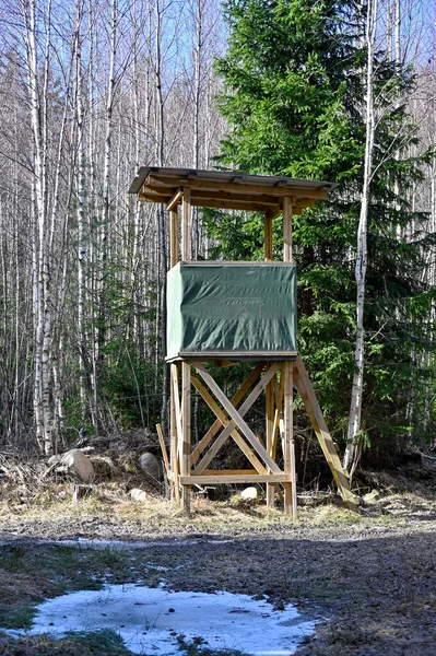 新建成的狩猎塔耸立在森林中Kumla瑞典进军6 2023 — 图库照片
