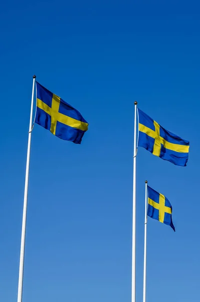 Шведський Прапор Флагштоку Чисте Блакитне Небо День Національної Юни 2023 — стокове фото