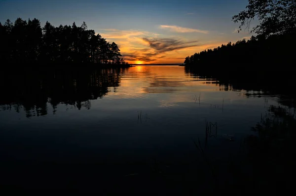 Ηλιοβασίλεμα Πάνω Από Λίμνη Vattern Motala Σουηδία Ιούνιος 2023 — Φωτογραφία Αρχείου