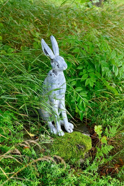 Garden Ornament Hare Standing Stone Sweden August 2023 — Stock Photo, Image