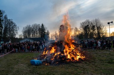 Walpurgis celebrations with big bonfire and games Kumla Sweden April 30 2024 with big crowd clipart