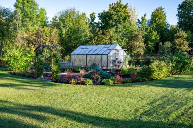 Bahçe ve sebze bahçesinde sabah ışığı Kumla İsveç 12 Eylül 2024