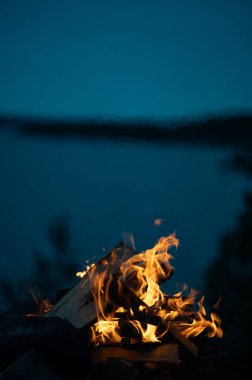 Askersund 'da 3 Şubat 2025' te yürüyüş yaparken çıkan yangından kaynaklanan turuncu alevler.