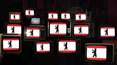 Berlin bayrağı, Almanya 'nın başkenti ve en büyük kenti ve Vintage Televisions. 4K Çözünürlüğü.