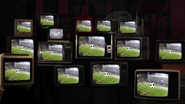Soccer Ball Blurred Stadium Retro Televisions Inglés Resolución — Vídeo de stock