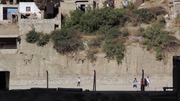 Young Men Playing Soccer Small Mountain Town Iruya Salta Province — Αρχείο Βίντεο
