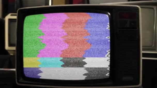 Old Television Turning Test Card Test Pattern Signal Close — Stock Video