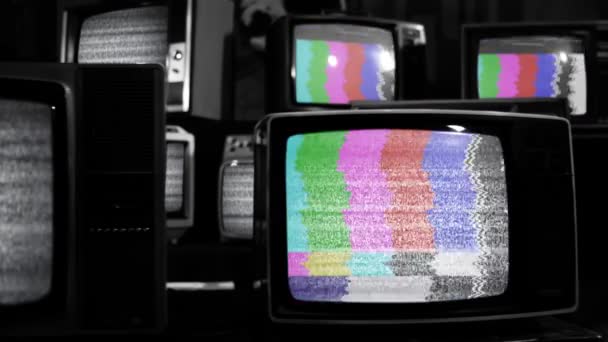 Retro Turning Chroma Key Green Screen Many Vintage Televisions Static — Video