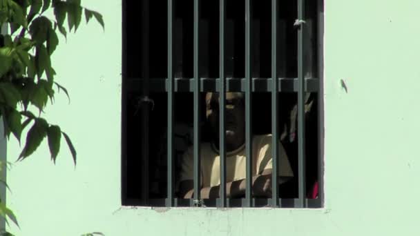 Inmates Looking Window Bars Cell Old Prison Buenos Aires Province — Vídeo de Stock