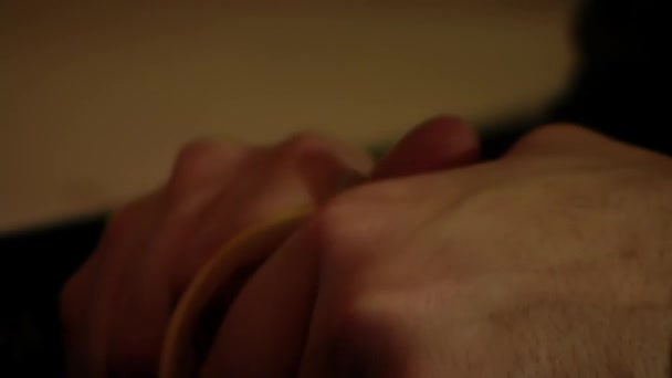 Hands Man Peeling Orange Close — Wideo stockowe