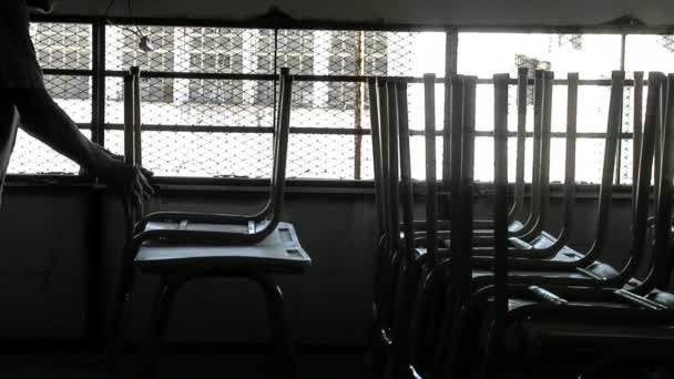 Asientos Escolares Para Reclusos Aula Antigua Prisión Máxima Seguridad Provincia — Vídeos de Stock