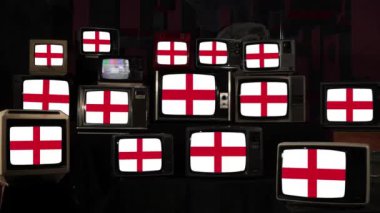 İngiltere Bayrağı ve Vintage Televizyon. 4K Çözünürlüğü.