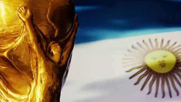 Σημαία Αργεντινής Και Παγκόσμιο Κύπελλο Fifa Trophy Ανάλυση — Αρχείο Βίντεο