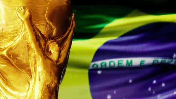 Flagga Brasilien Och Fifa World Cup Trophy Upplösning — Stockvideo