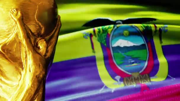 Flagge Von Ecuador Und Fifa World Cup Trophy Auflösung — Stockvideo