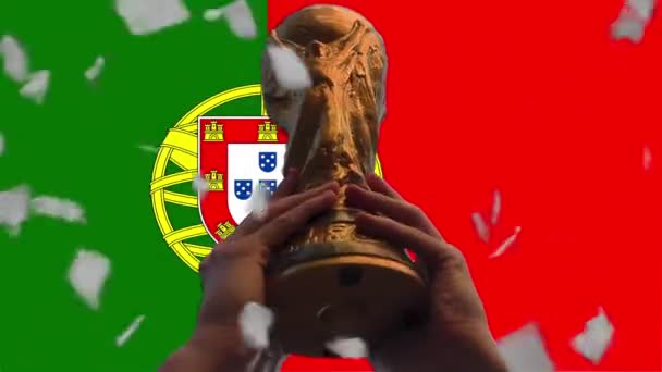 Troféu Copa Mundo Fifa Contra Bandeira Portugal Fecha Resolução — Vídeo de Stock