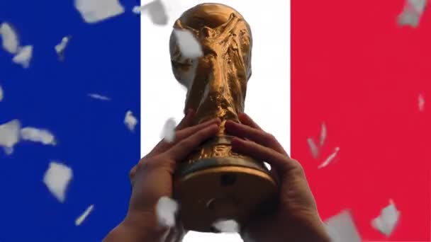 Трофей Чемпіонату Світу Футболу Проти Прапора Франції Закрийся Resolution — стокове відео