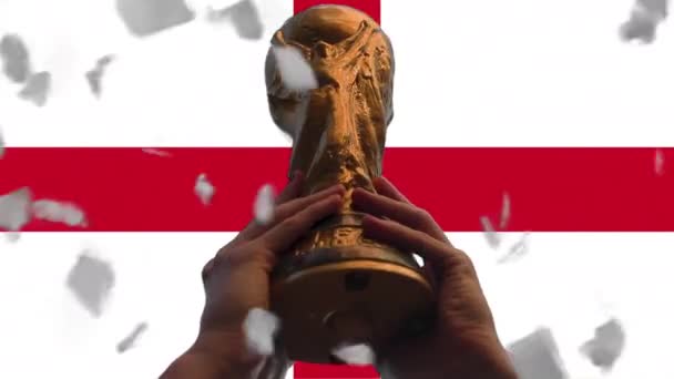 Trofeum Pucharu Świata Fifa Przeciwko Fladze Anglii Zamknij Się Rozdzielczość — Wideo stockowe