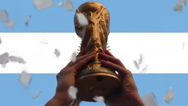 Παγκόσμιο Κύπελλο Της Fifa Κατά Της Σημαίας Της Αργεντινής Κλείσε — Αρχείο Βίντεο
