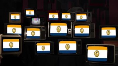 Flag of San Jose, California, and Vintage Televisions. 4K Resolution.