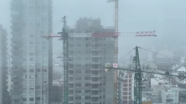 Construction Site High Rise Apartment Skyscraper Tower Fog Buenos Aires — 图库视频影像