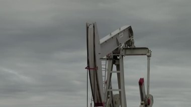 Plaza Huincul yakınlarındaki bir petrol kuyusunda faaliyet gösteren bir Pumpjack, Patagonya, Arjantin.  